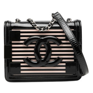 Pre-Loved Chanel Mini Patent and Acrylic Striped Boy Brick Flap